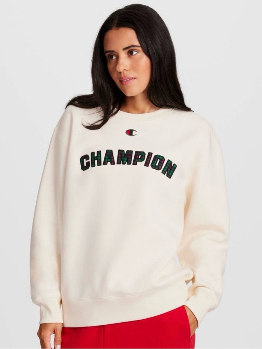 Champion Cream Crewneck Sweatshirt with Multicolor Logo